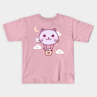 Cat Balloon Kawaii Illustration Kids T-Shirt